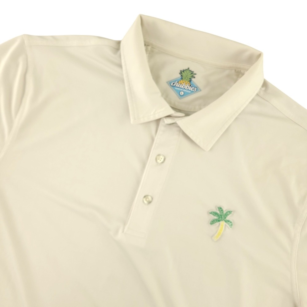 Chubbies Polo Shirt Mens L Off White Solid Palm Tree Logo Stretch Casual Top